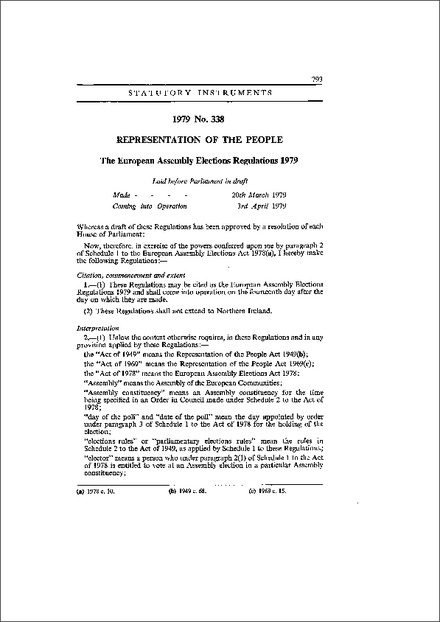 The European Assembly Elections Regulations 1979
