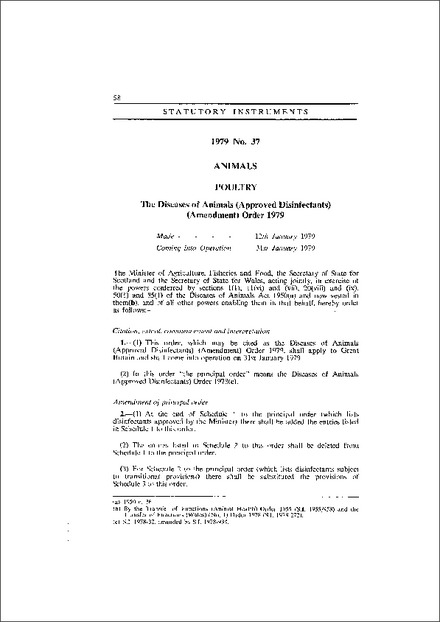 The Diseases of Animals (Approved Disinfectants) (Amendment) Order 1979