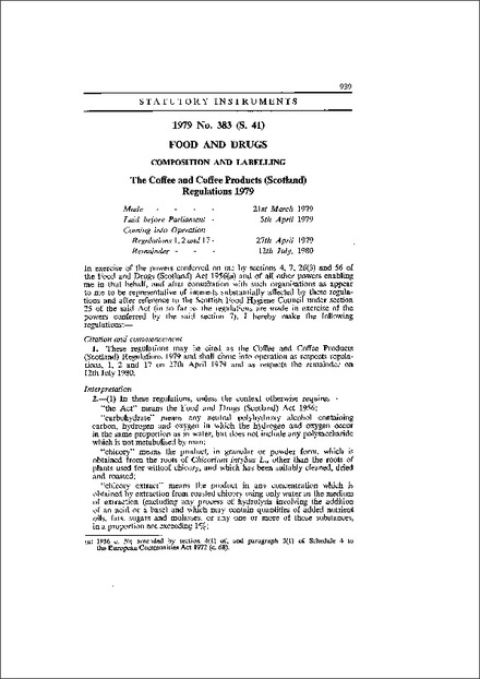 The Coffee and Coffee Products (Scotland) Regulations 1979