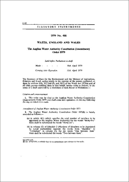 The Anglian Water Authority Constitution (Amendment) Order 1979