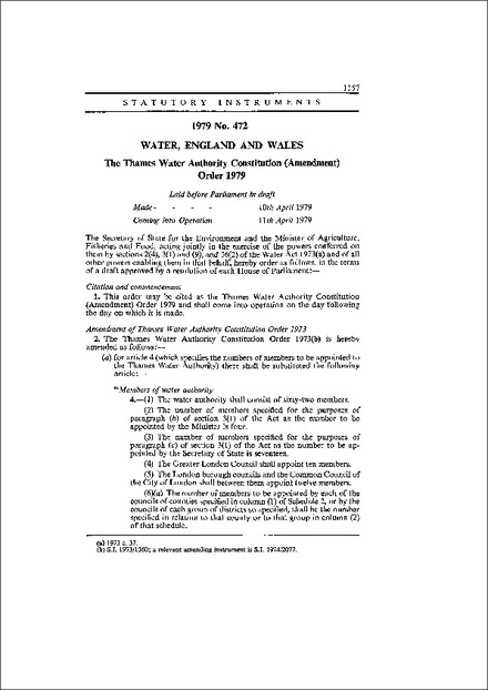 The Thames Water Authority Constitution (Amendment) Order 1979
