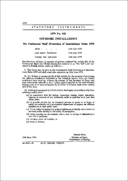 The Continental Shelf (Protection of Installations) Order 1979