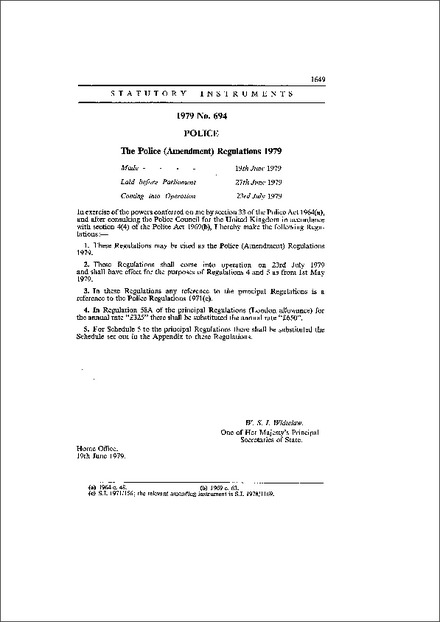 The Police (Amendment) Regulations 1979