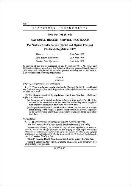 The National Health Service (Dental and Optical Charges) (Scotland) Regulations 1979