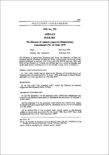 The Diseases of Animals (Approved Disinfectants) (Amendment) (No. 2) Order 1979