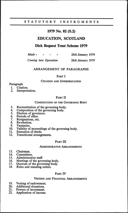 Dick Bequest Trust Scheme 1979