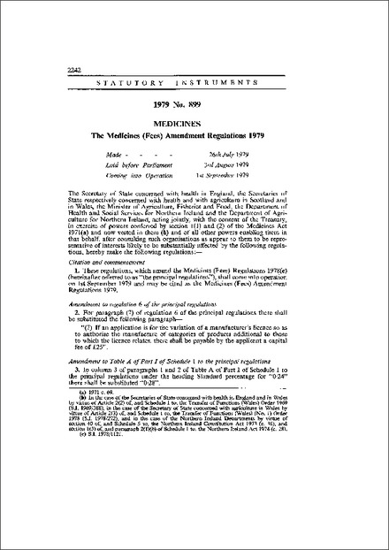 The Medicines (Fees) Amendment Regulations 1979