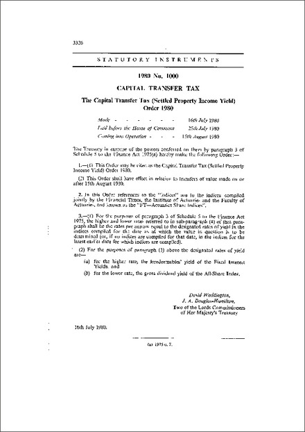 The Capital Transfer Tax (Settled Property Income Yield) Order 1980