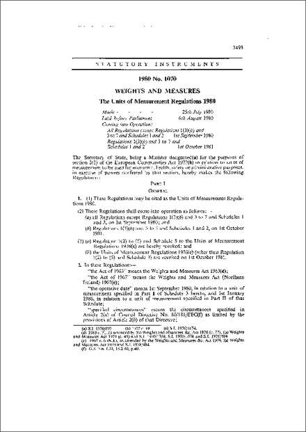 The Units of Measurement Regulations 1980