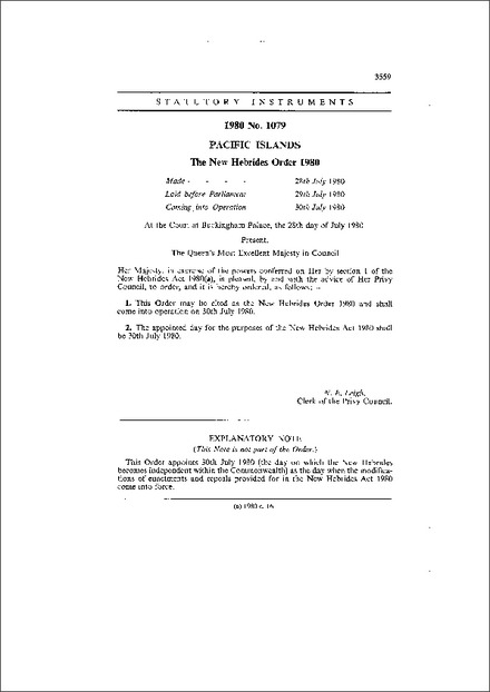 The New Hebrides Order 1980