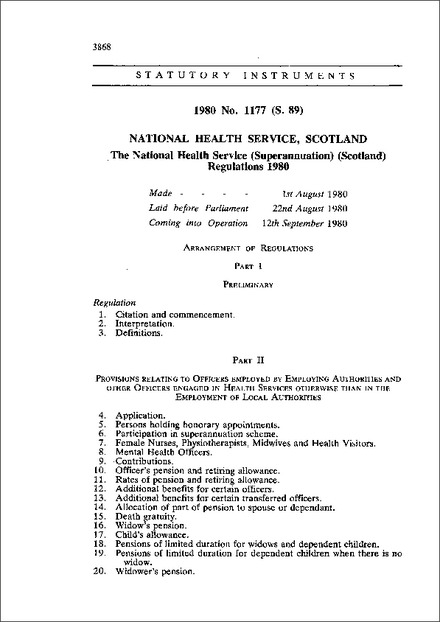 The National Health Service (Superannuation) (Scotland) Regulations 1980