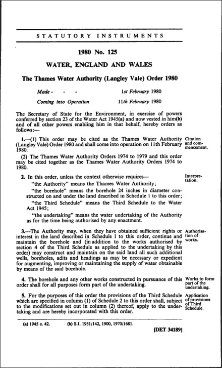 The Thames Water Authority (Langley Vale) Order 1980