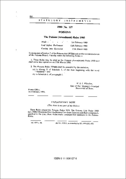 The Poisons (Amendment) Rules 1980