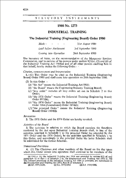 The Industrial Training (Engineering Board) Order 1980