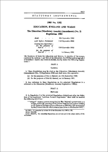 The Education (Mandatory Awards) (Amendment) (No. 3) Regulations 1980