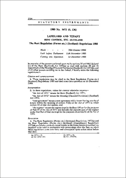 The Rent Regulation (Forms etc.) (Scotland) Regulations 1980