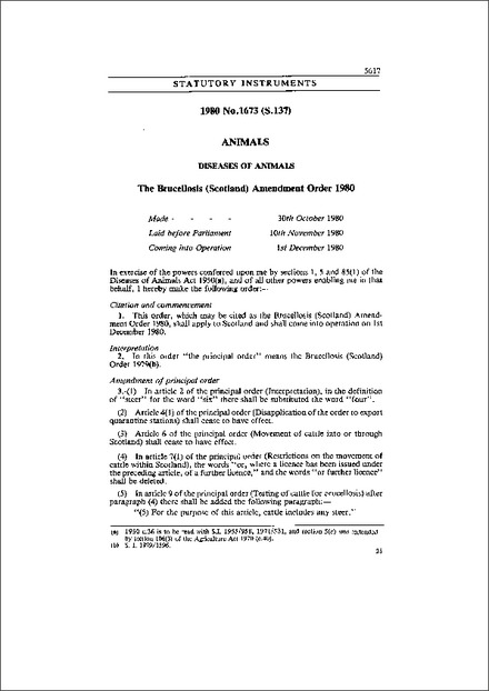 The Brucellosis (Scotland) Amendment Order 1980
