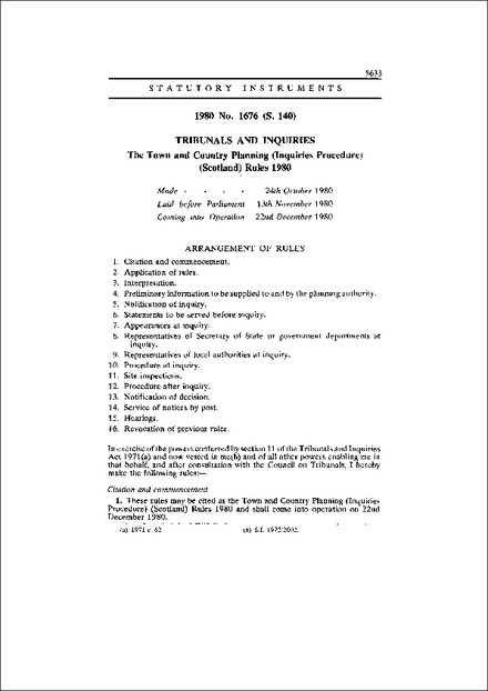 The Town and Country Planning (Inquiries Procedure) (Scotland) Rules 1980