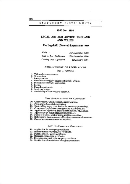 The Legal Aid (General) Regulations 1980