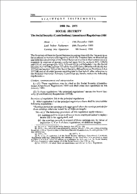 The Social Security (Contributions) Amendment Regulations 1980