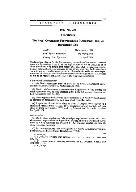 The Local Government Superannuation (Amendment) (No. 3) Regulations 1980