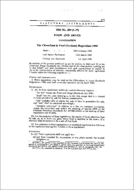 The Chloroform in Food (Scotland) Regulations 1980