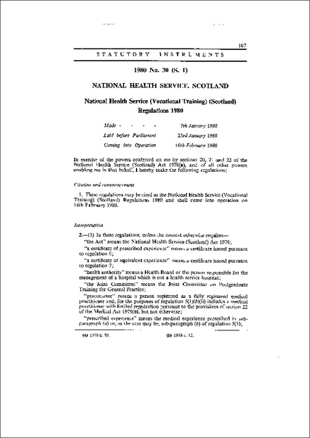 National Health Service (Vocational Training) (Scotland) Regulations 1980