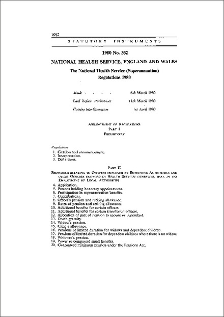 The National Health Service (Superannuation) Regulations 1980