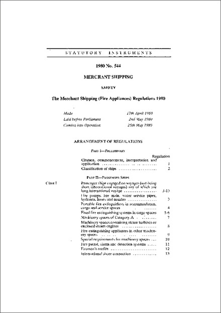 The Merchant Shipping (Fire Appliances) Regulations 1980