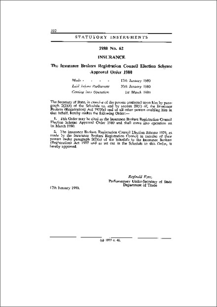 The Insurance Brokers Registration Council Election Scheme Approval Order 1980