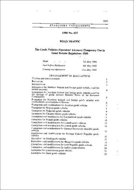 The Goods Vehicles (Operators' Licences) (Temporary Use in Great Britain) Regulations 1980