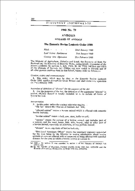 The Enzootic Bovine Leukosis Order 1980