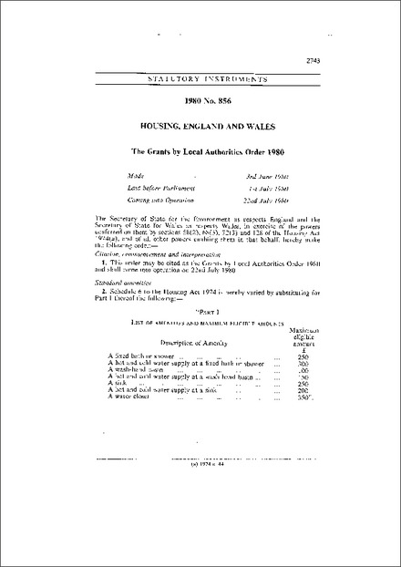 The Grants by Local Authorities Order 1980