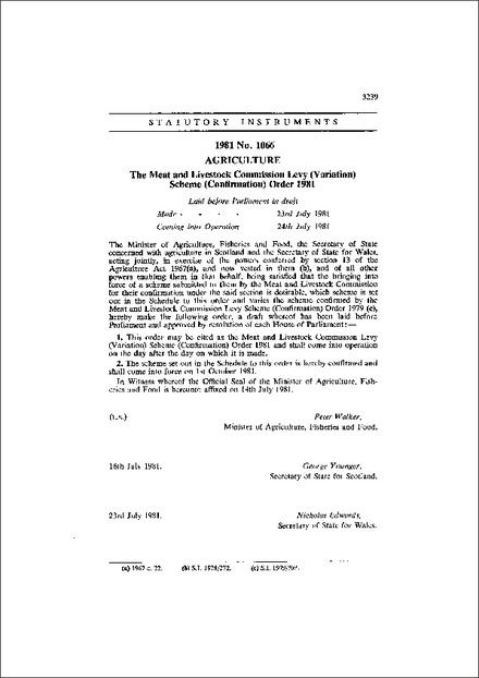 The Meat and Livestock Commission Levy (Variation) Scheme (Confirmation) Order 1981