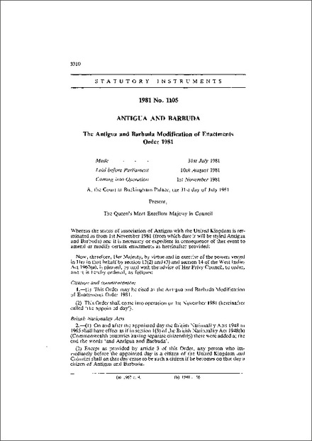 The Antigua and Barbuda Modification of Enactments Order 1981
