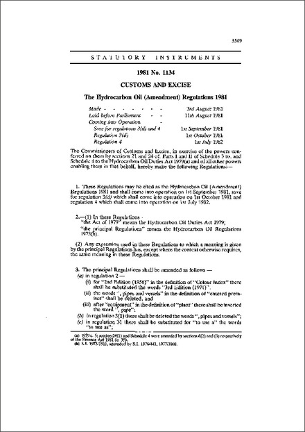 The Hydrocarbon Oil (Amendment) Regulations 1981