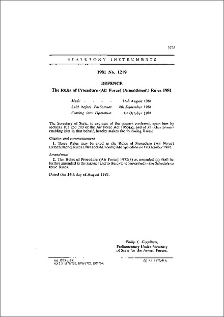 The Rules of Procedure (Air Force) (Amendment) Rules 1981