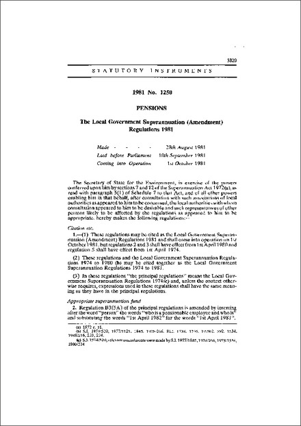 The Local Government Superannuation (Amendment) Regulations 1981