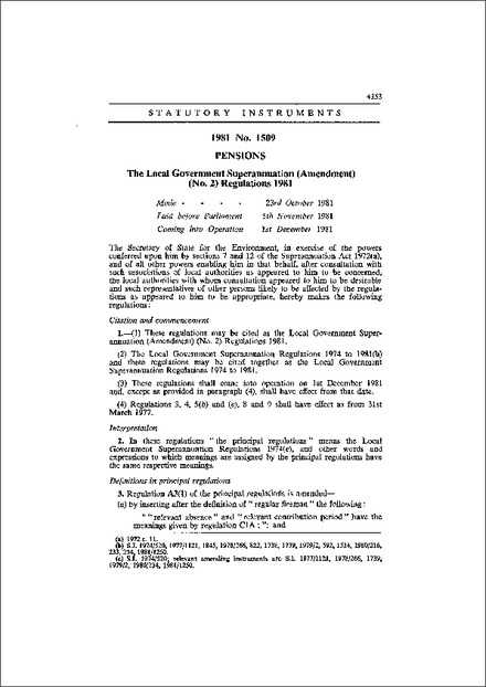 The Local Government Superannuation (Amendment) (No. 2) Regulations 1981