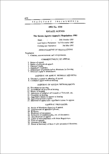 The Estate Agents (Appeals) Regulations 1981