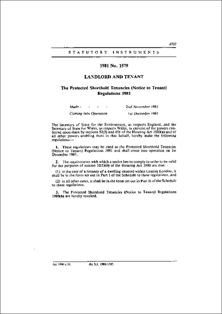 The Protected Shorthold Tenancies (Notice to Tenant) Regulations 1981