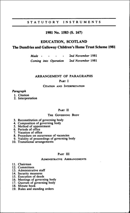 The Dumfries and Galloway Children’s Home Trust Scheme 1981