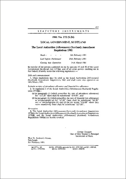 The Local Authorities (Allowances) (Scotland) Amendment Regulations 1981
