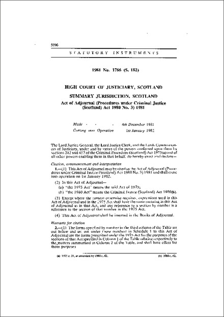 Act of Adjournal (Procedures under Criminal Justice (Scotland) Act 1980 No. 3) 1981