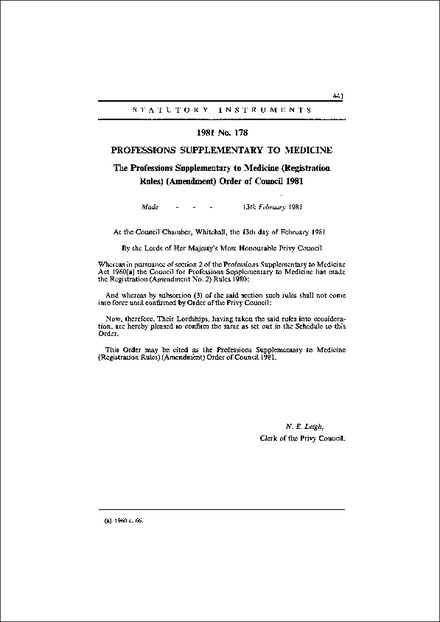 The Professions Supplementary to Medicine (Registration Rules) (Amendment) Order of Council 1981