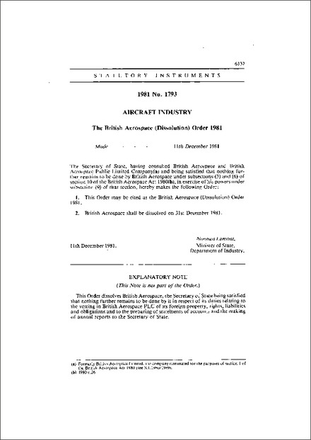 The British Aerospace (Dissolution) Order 1981