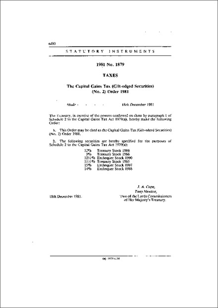 The Capital Gains Tax (Gilt-edged Securities) (No. 2) Order 1981