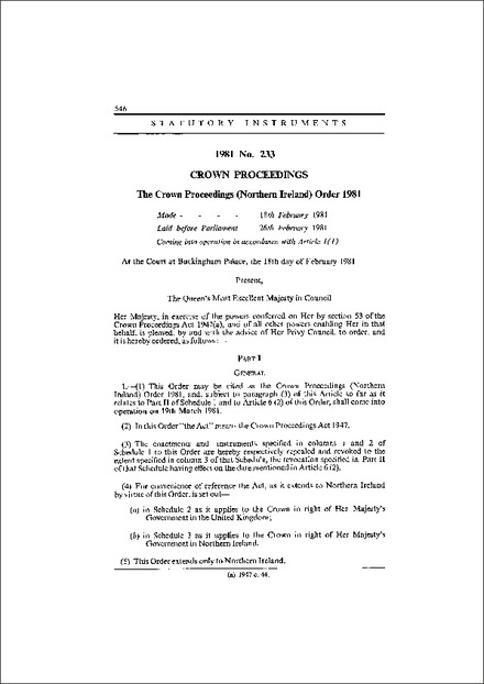 The Crown Proceedings (Northern Ireland) Order 1981