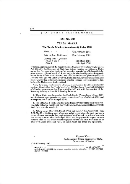 The Trade Marks (Amendment) Rules 1981