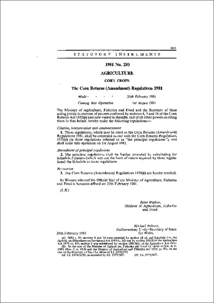 The Corn Returns (Amendment) Regulations 1981
